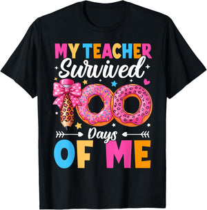 My Teacher Survived 100 Days of Me Funny 100th Day of School T-Shirt - T-Shirt | Black