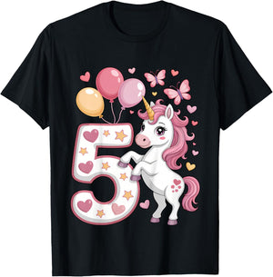 Unicorn 5th Birthday Girl Age 5 Horse I Am 5 Years Old Kids T-Shirt - T-Shirt | Black
