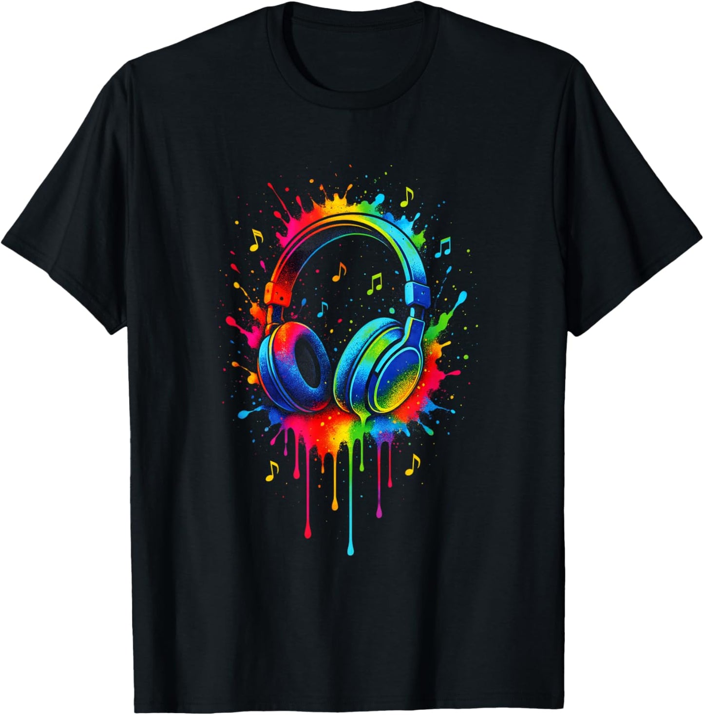 Headphones - Music Splash Art T-Shirt - T-Shirt | Black
