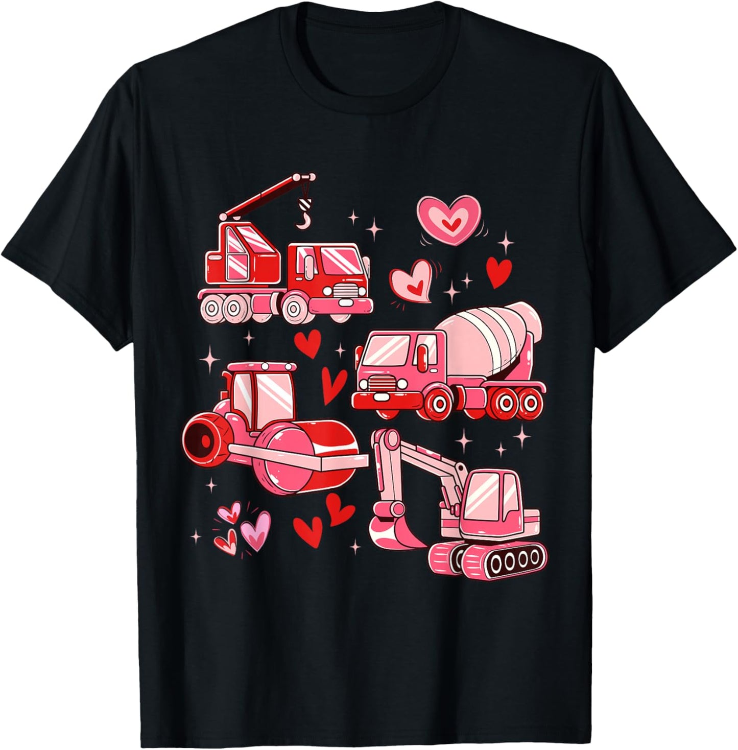 Kids Valentine Construction Trucks Cute Boys Toddler T-Shirt - T-Shirt | Black