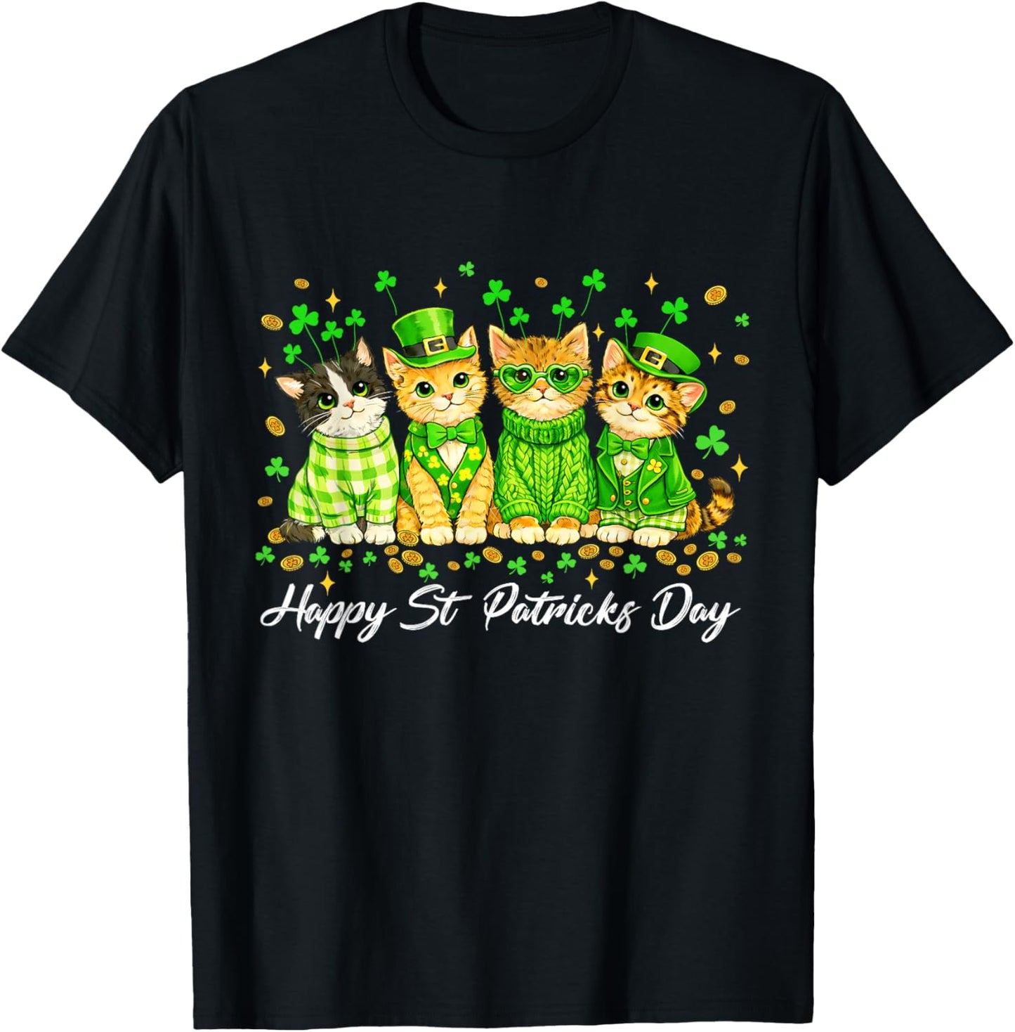 Happy St Patricks Catricks Day Cats Saint Pattys Women Girls T-Shirt - T-Shirt | Black