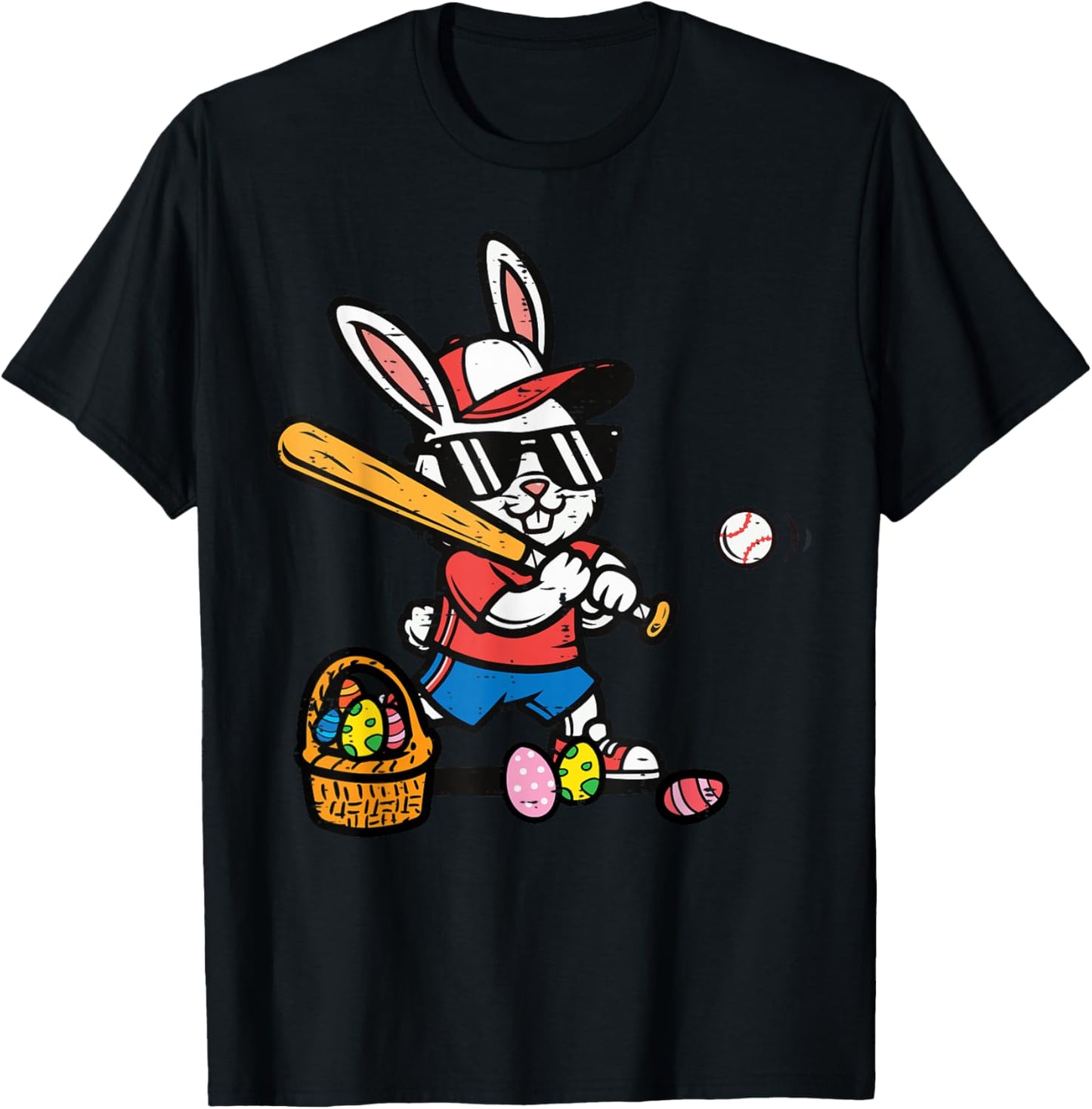 Easter Bunny Baseball Player Batter Rabbit Boys Kids Men T-Shirt - T-Shirt | Black