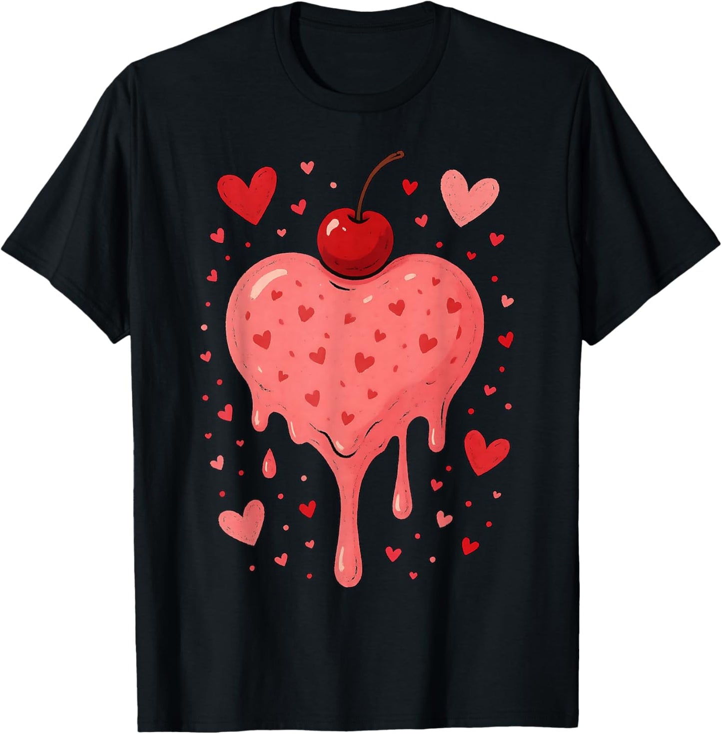 Valentine's Day Heart Love Ice Cream Cherry T-Shirt - T-Shirt | Black