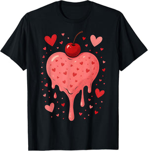 Valentine's Day Heart Love Ice Cream Cherry T-Shirt - T-Shirt | Black