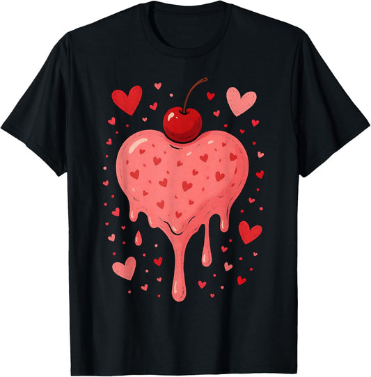 Valentine's Day Heart Love Ice Cream Cherry T-Shirt - T-Shirt | Black