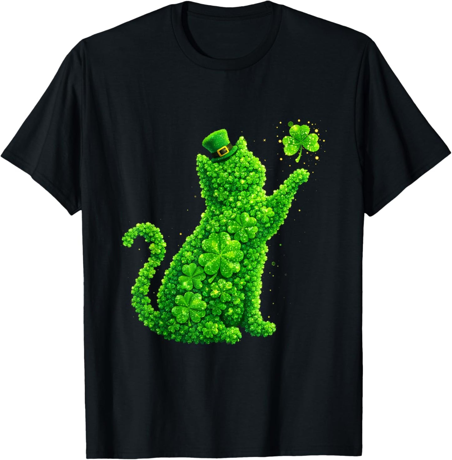 St Patricks Day Lucky Shamrock Cat Irish Leprechaun Hat T-Shirt - T-Shirt | Black