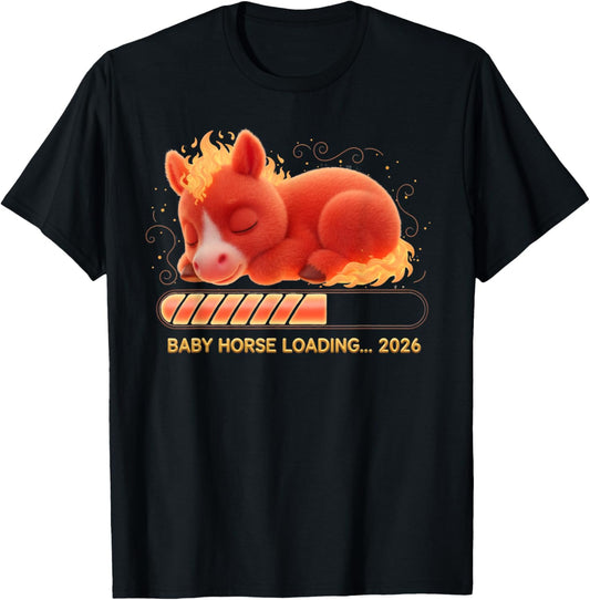 Baby Horse Loading 2026 Chinese New Year Pregnancy Reveal T-Shirt - T-Shirt | Black