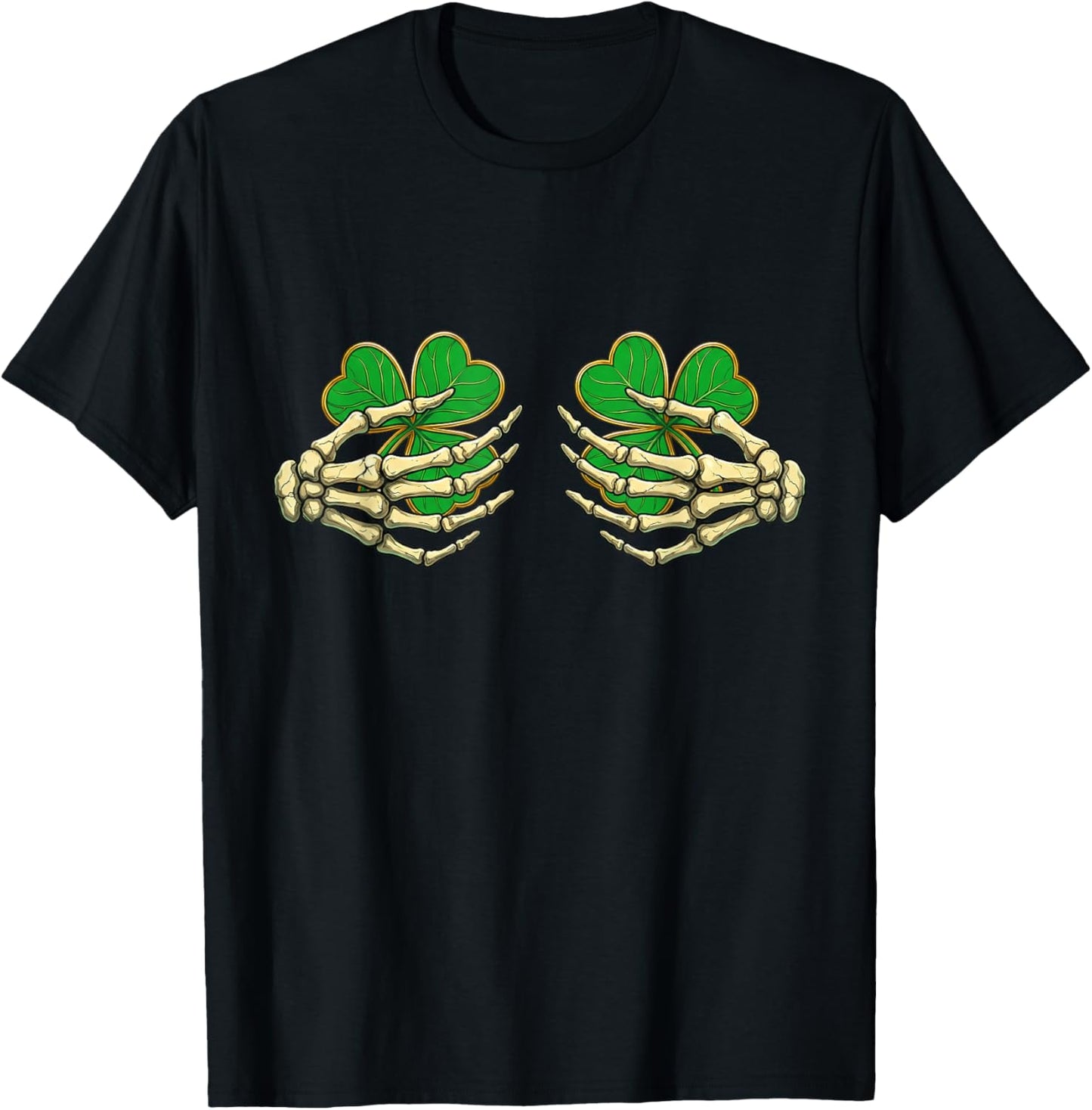 Skeleton Hands with Lucky Shamrock Funny Patrick's Day Women T-Shirt - T-Shirt | Black