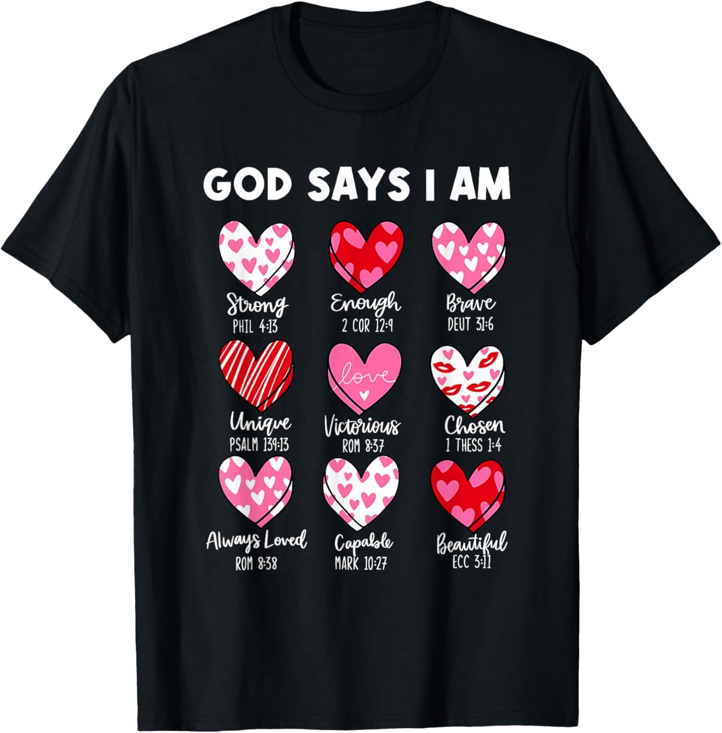 Christian Valentine Coquette God Says I Am Hearts T-Shirt - T-Shirt | Black
