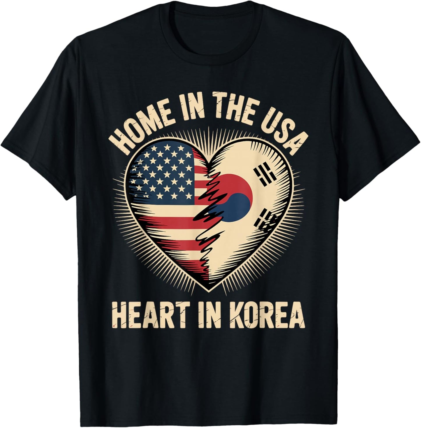 Home in The USA Heart in Korea American Korean America T-Shirt - T-Shirt | Black