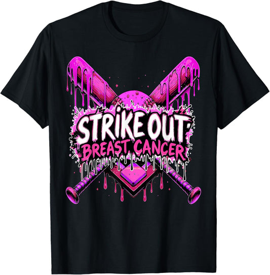 Strike Out Breast Cancer Baseball Softball Drip Home Plate T-Shirt - T-Shirt | Black