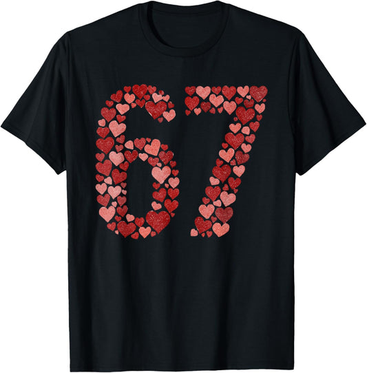 67 Valentine's Day Sparkling Hearts Mosaic Six Seven Meme T-Shirt - T-Shirt | Black