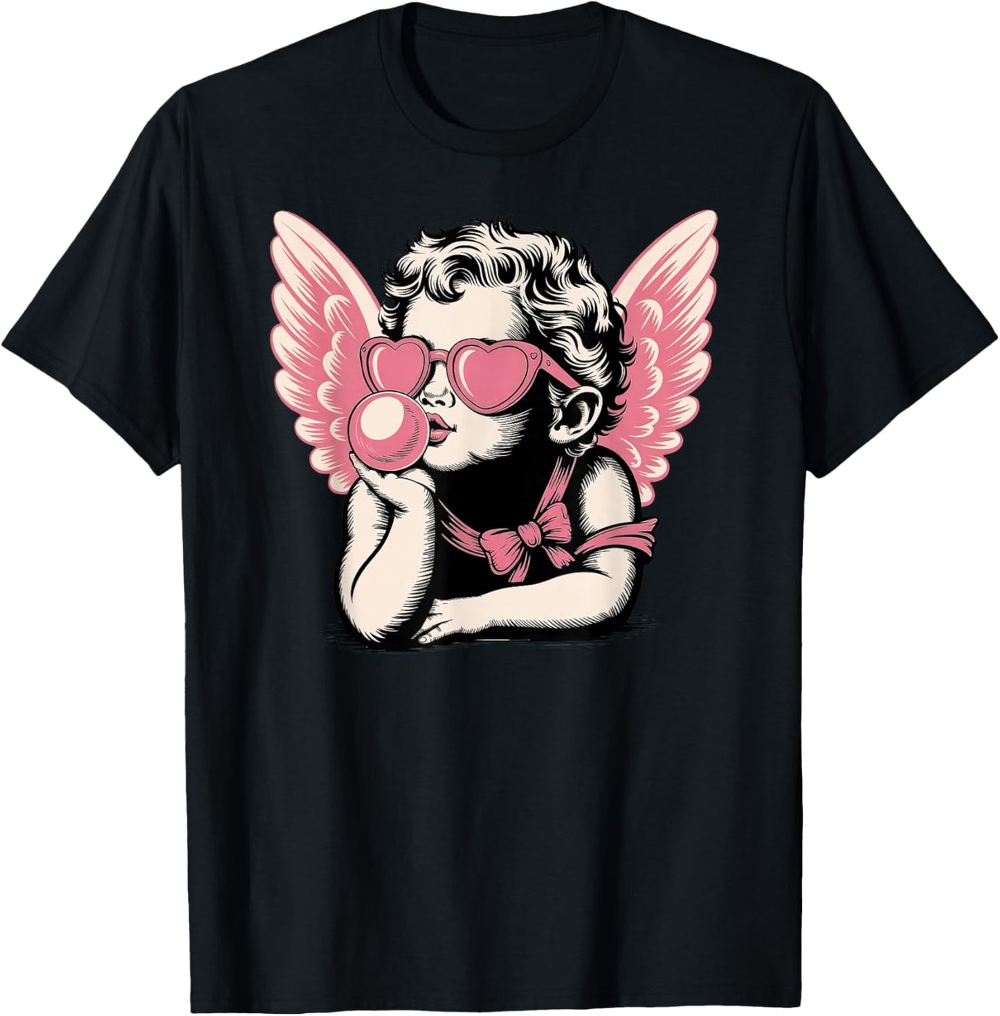 Cupid Valentine's Day Vintage Cupid Blowing Bubble T-Shirt - T-Shirt | Black