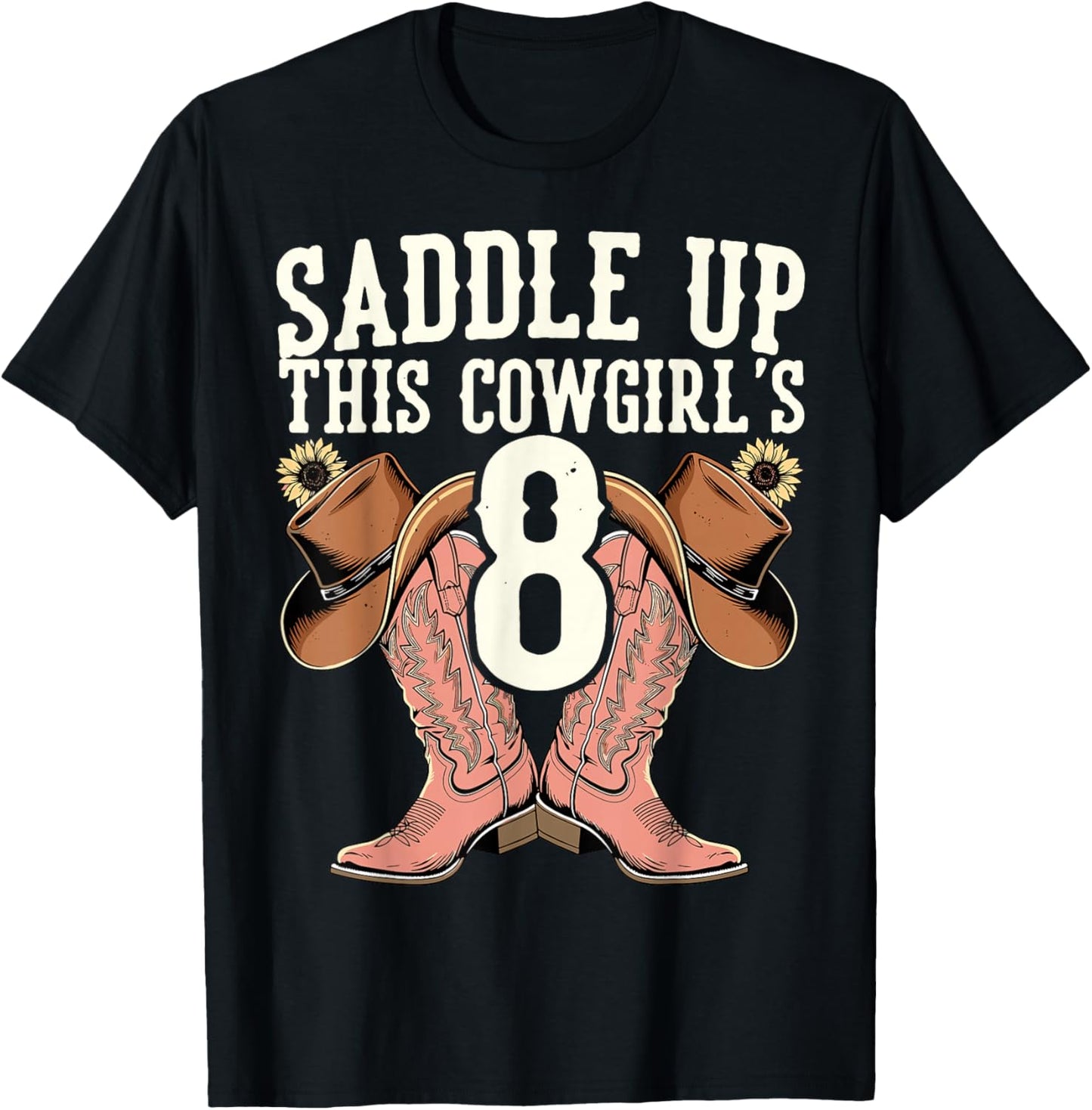 Yeehaw Rodeo Eighth Birthday Celebration 8 Years Old Kid T-Shirt - T-Shirt | Black