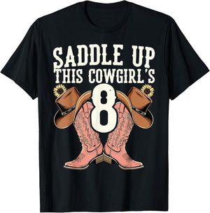 Yeehaw Rodeo Eighth Birthday Celebration 8 Years Old Kid T-Shirt - T-Shirt | Black