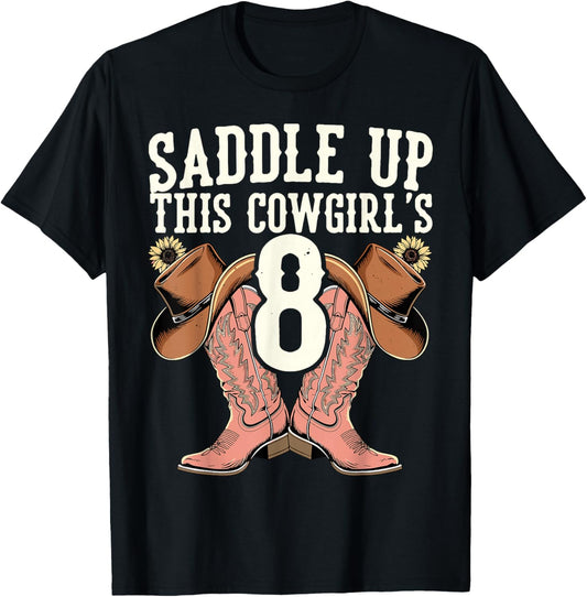 Yeehaw Rodeo Eighth Birthday Celebration 8 Years Old Kid T-Shirt - T-Shirt | Black