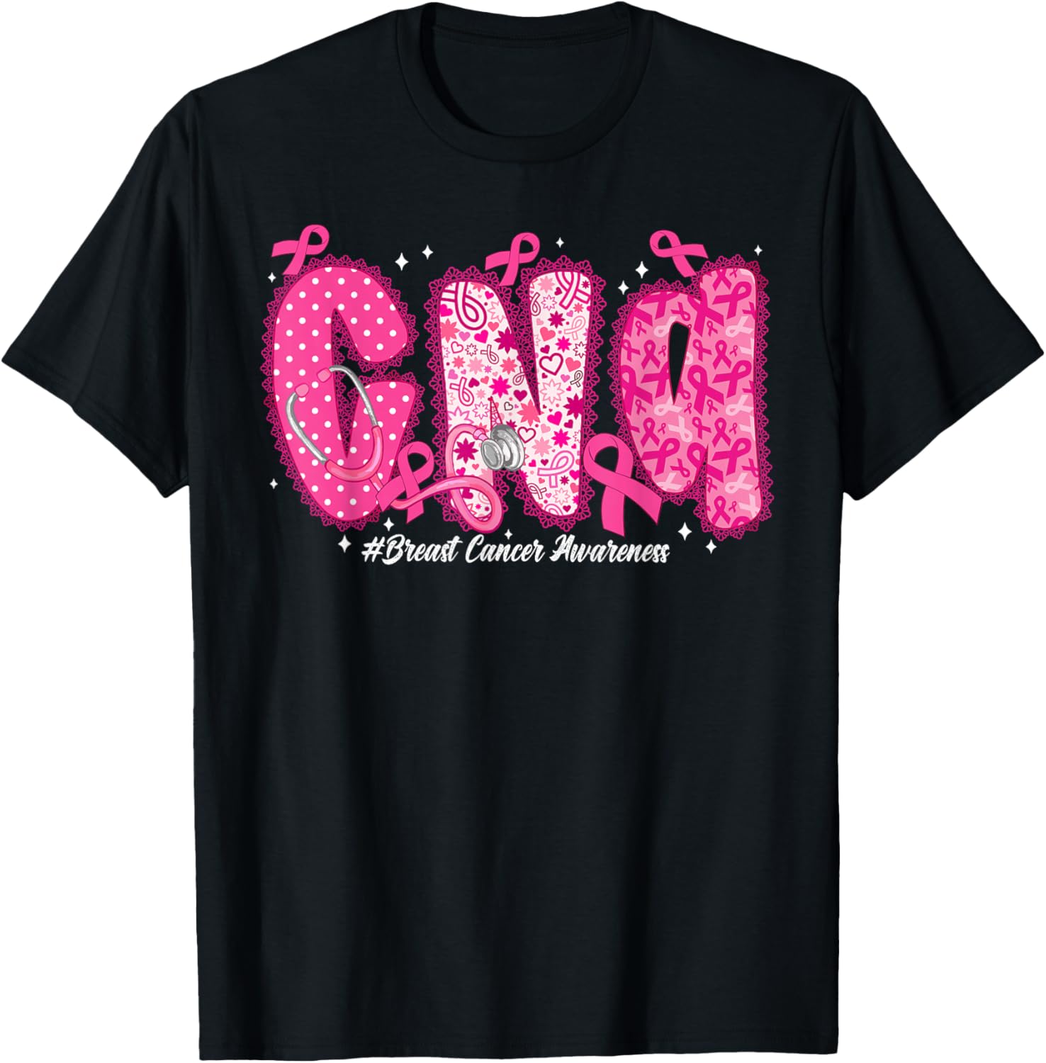 in October We Wear Pink CNA Nurse Breast Cancer Awareness T-Shirt - T-Shirt | Black