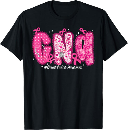 in October We Wear Pink CNA Nurse Breast Cancer Awareness T-Shirt - T-Shirt | Black