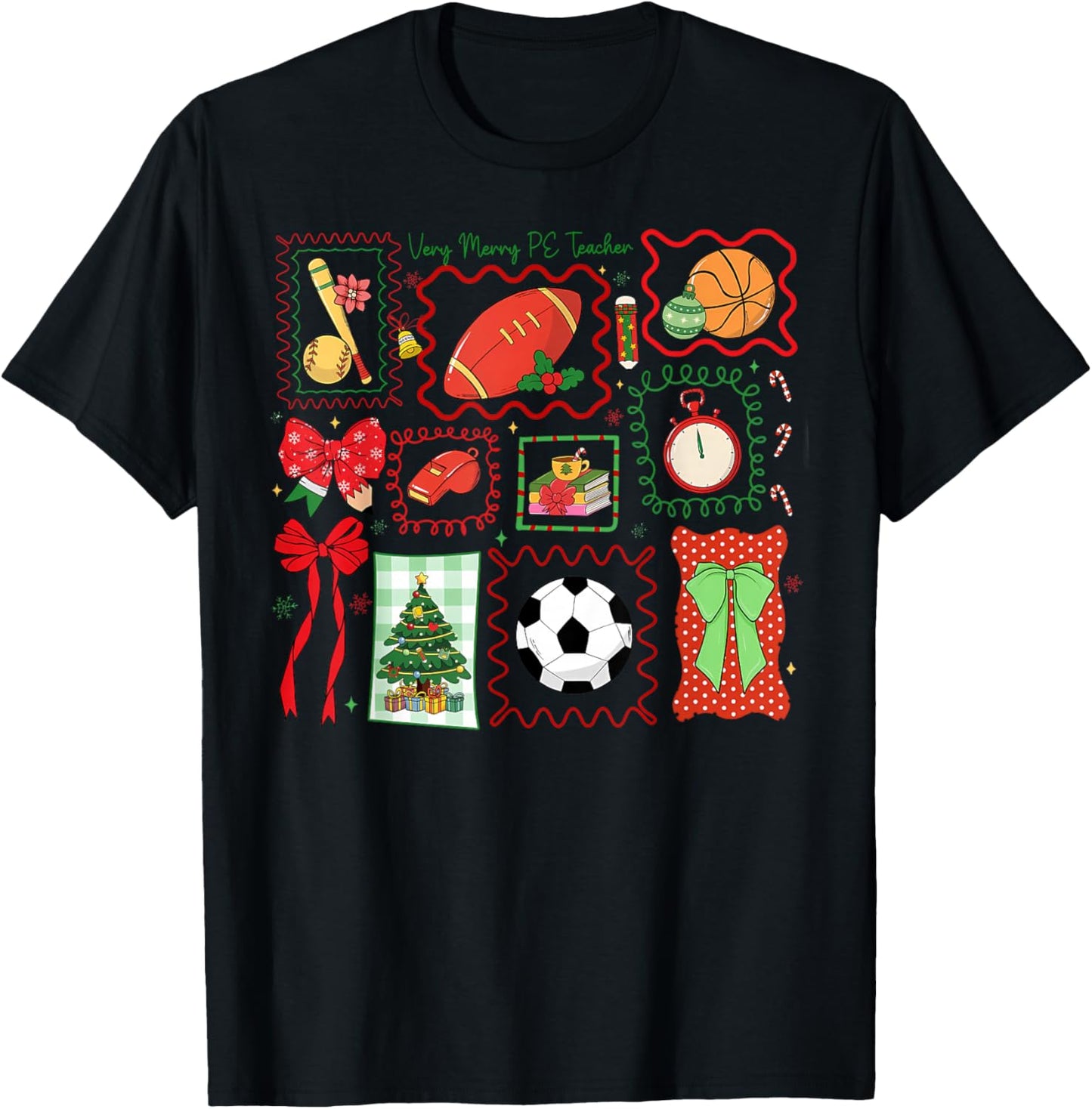 PE Teacher Christmas Bow Physical Education Teacher Outfit T-Shirt - T-Shirt | Black