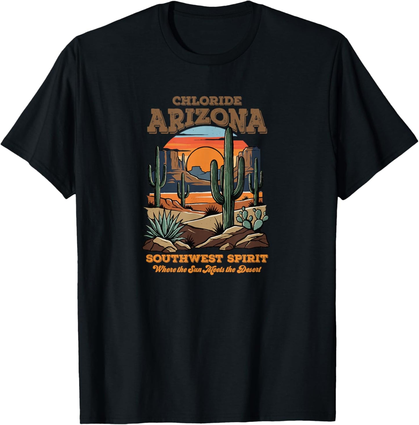 Chloride, Arizona Desert Sunset Cactus Southwest Art T-Shirt - T-Shirt | Black