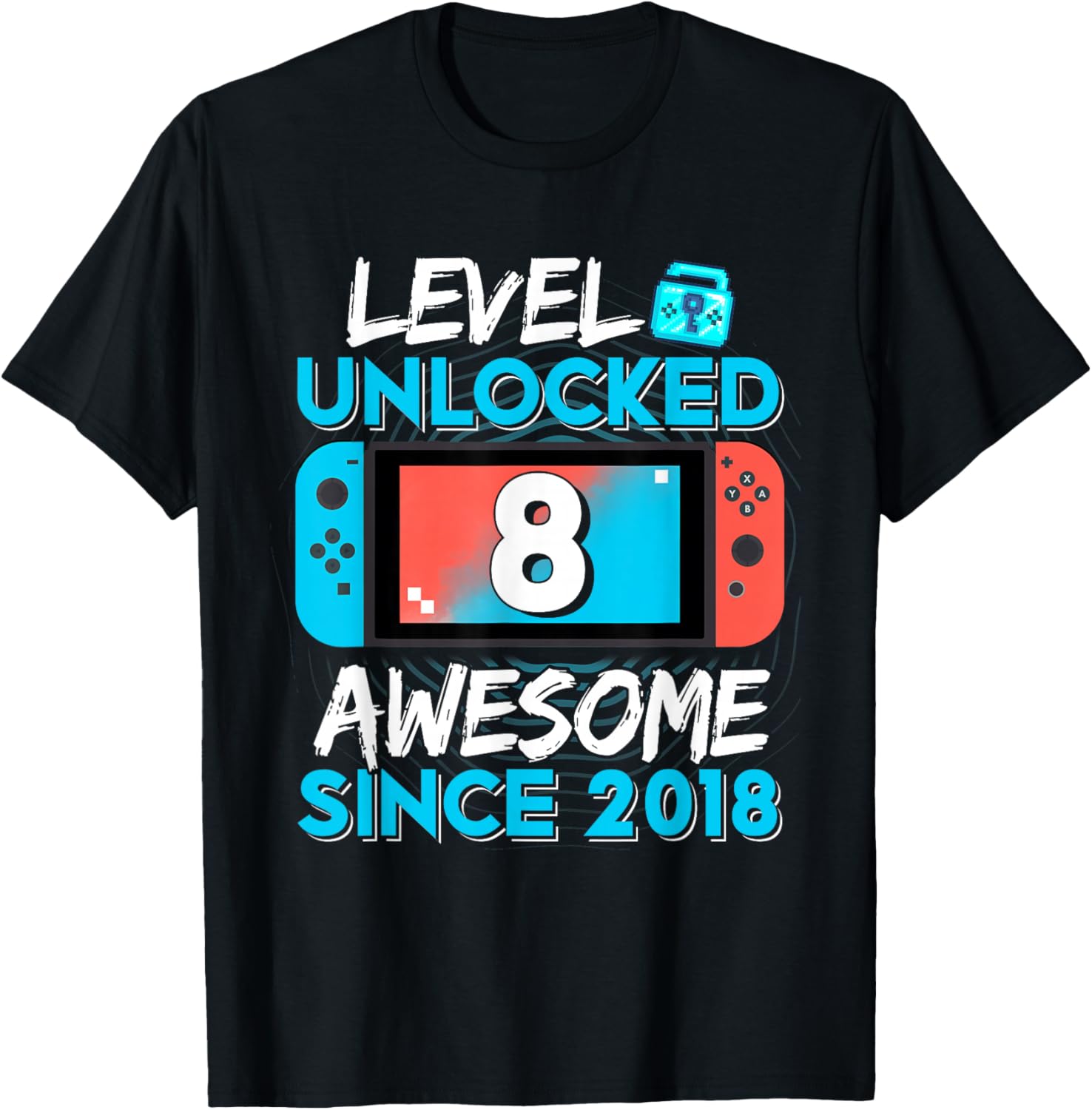 Level 8 Unlocked Awesome Since 2018 8th Birthday Gifts Boys T-Shirt - T-Shirt | Black