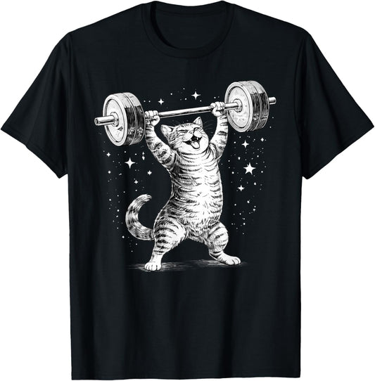 Funny Cat Gym Workout Deadlift Cat Meme Gym Kitten T-Shirt - T-Shirt | Black