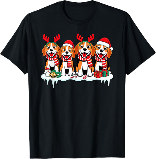Beagle Dog Christmas Matching Family Pajama Xmas Santa T-Shirt - T-Shirt | Black