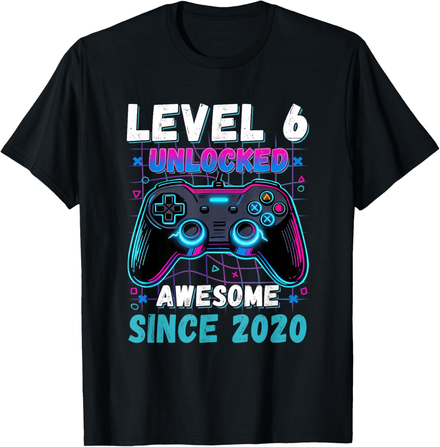 Level 6 Unlocked Awesome Since 2020 Six 6th Birthday-Boy Kid T-Shirt - T-Shirt | Black