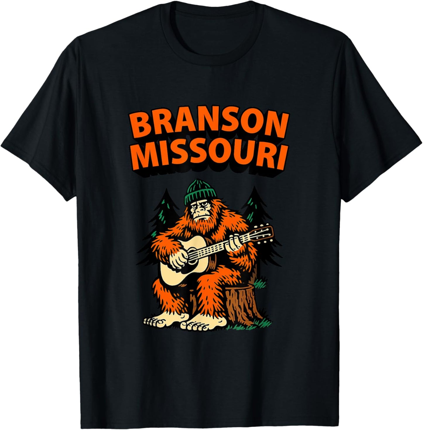 Bigfoot Playing Guitar in The Wood Branson Missouri Souvenir T-Shirt - T-Shirt | Black