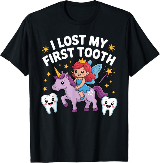 First Lost Tooth Design for Kids Boys Girls Lost First Tooth T-Shirt - T-Shirt | Black