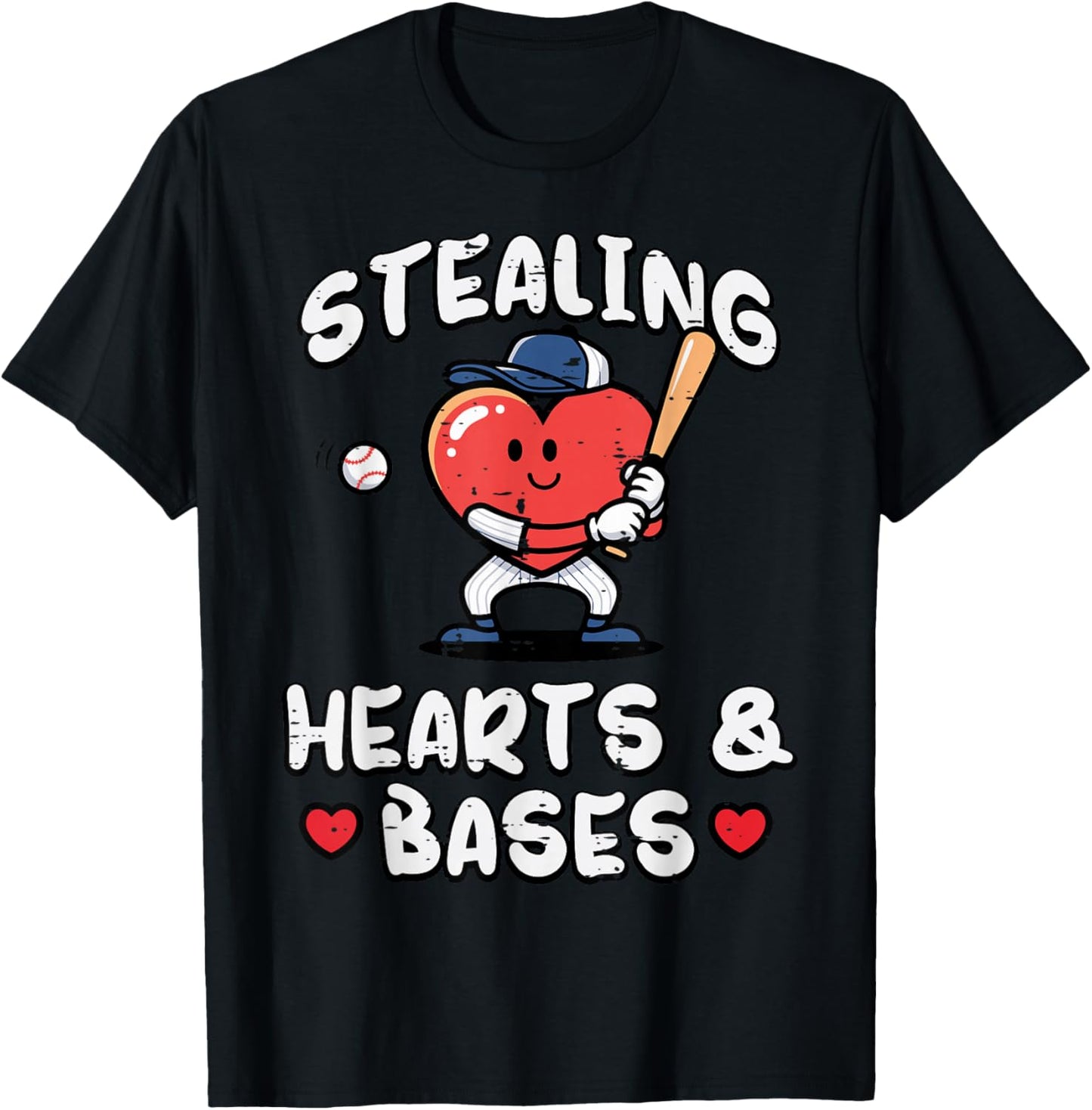 Valentines Day Baseball Stealing Hearts Bases Boys Kids Men T-Shirt - T-Shirt | Black