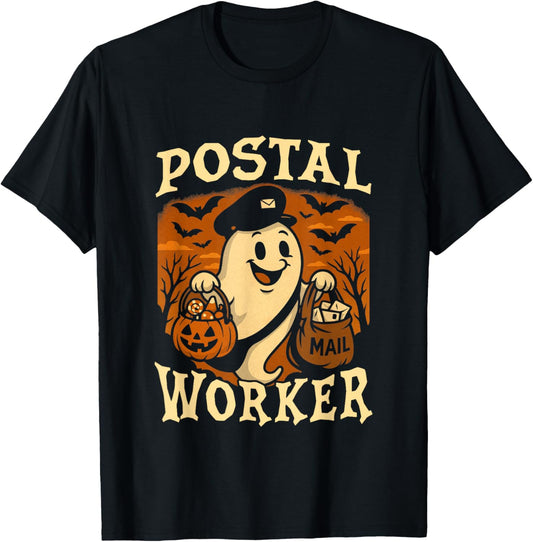 Postal Worker Phumpkin Post Office Staff Ghost Halloween T-Shirt - T-Shirt | Black