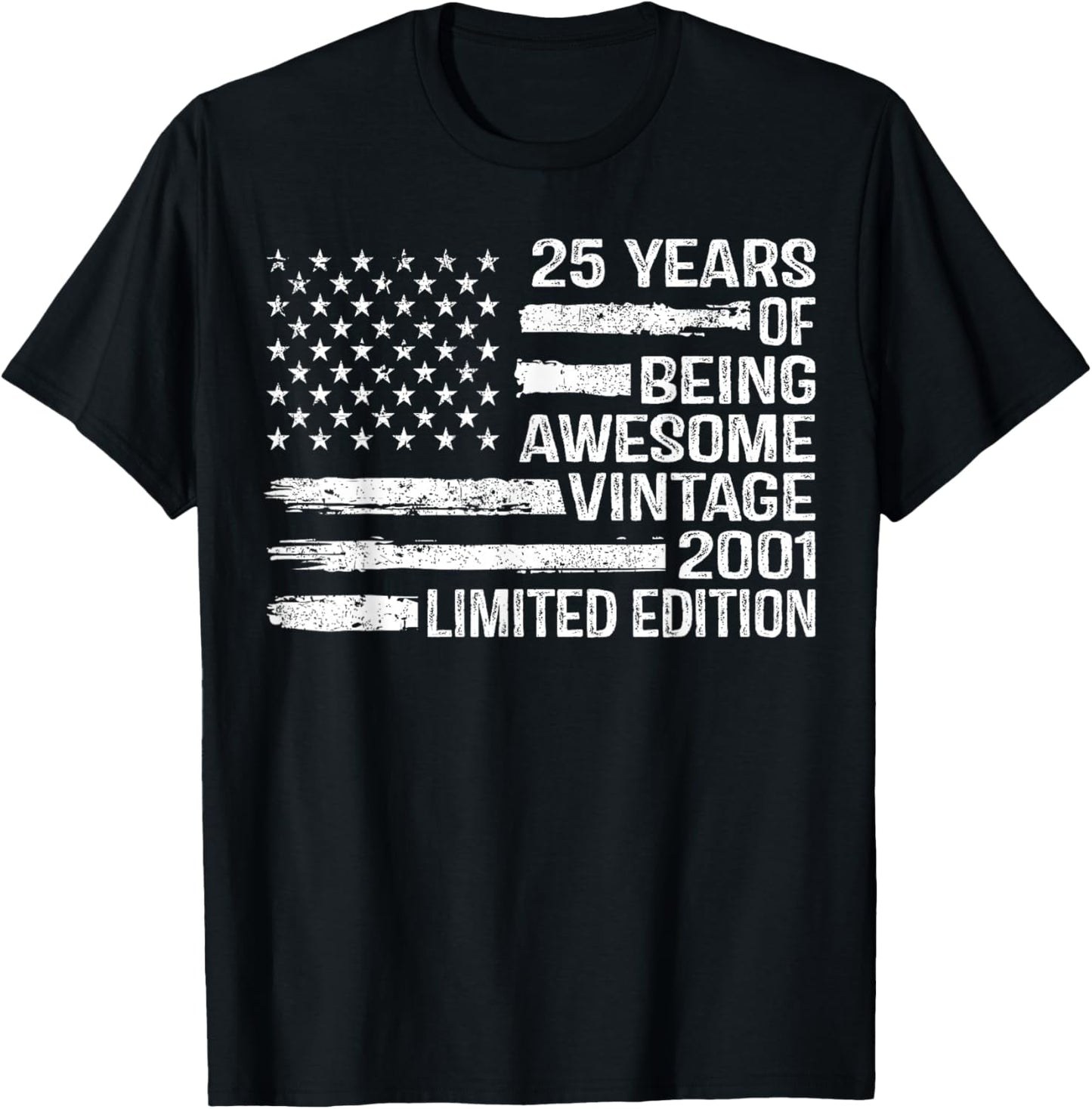 25 Years Old Birthday Vintage American Flag 25th Birthday T-Shirt - T-Shirt | Black