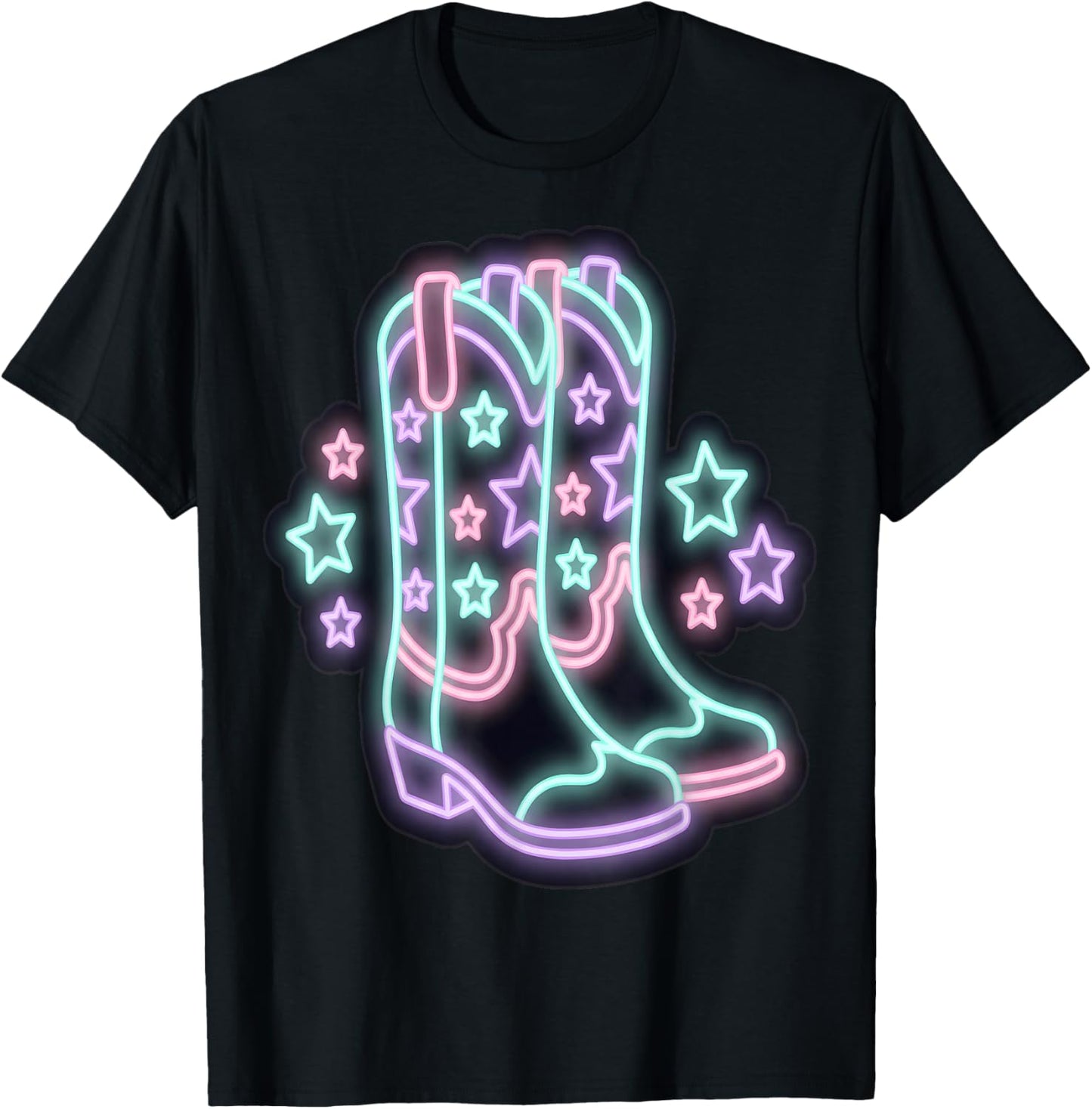 Cowboy Boots with Stars Western Retro T-Shirt - T-Shirt | Black
