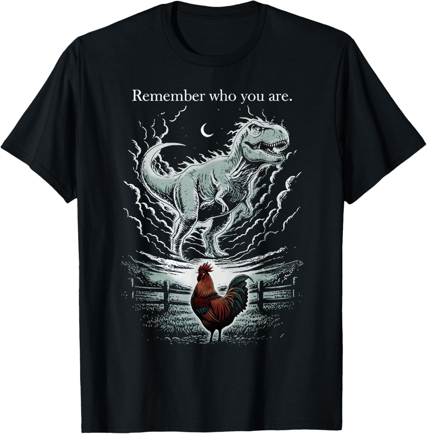 Vintage Remember Who are You Dinosaur Chicken Funny Meme T-Shirt - T-Shirt | Black