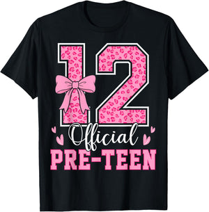 12 Official Pre-Teen Leopard 12 Year Old 12th Birthday Girl T-Shirt - T-Shirt | Black