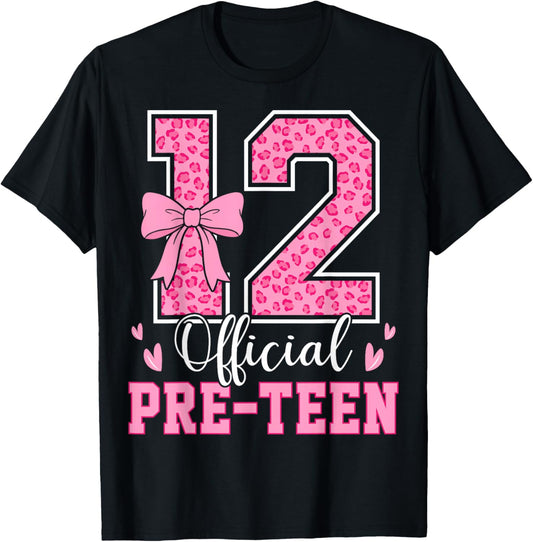 12 Official Pre-Teen Leopard 12 Year Old 12th Birthday Girl T-Shirt - T-Shirt | Black