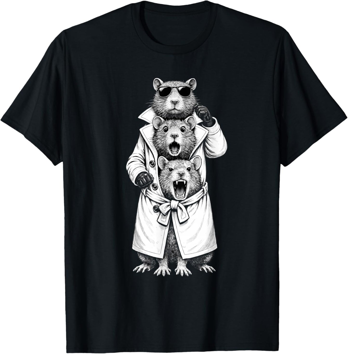 Funny Rats in Trench Coat Chaotic Feral Relatable Meme Cute T-Shirt - T-Shirt | Black