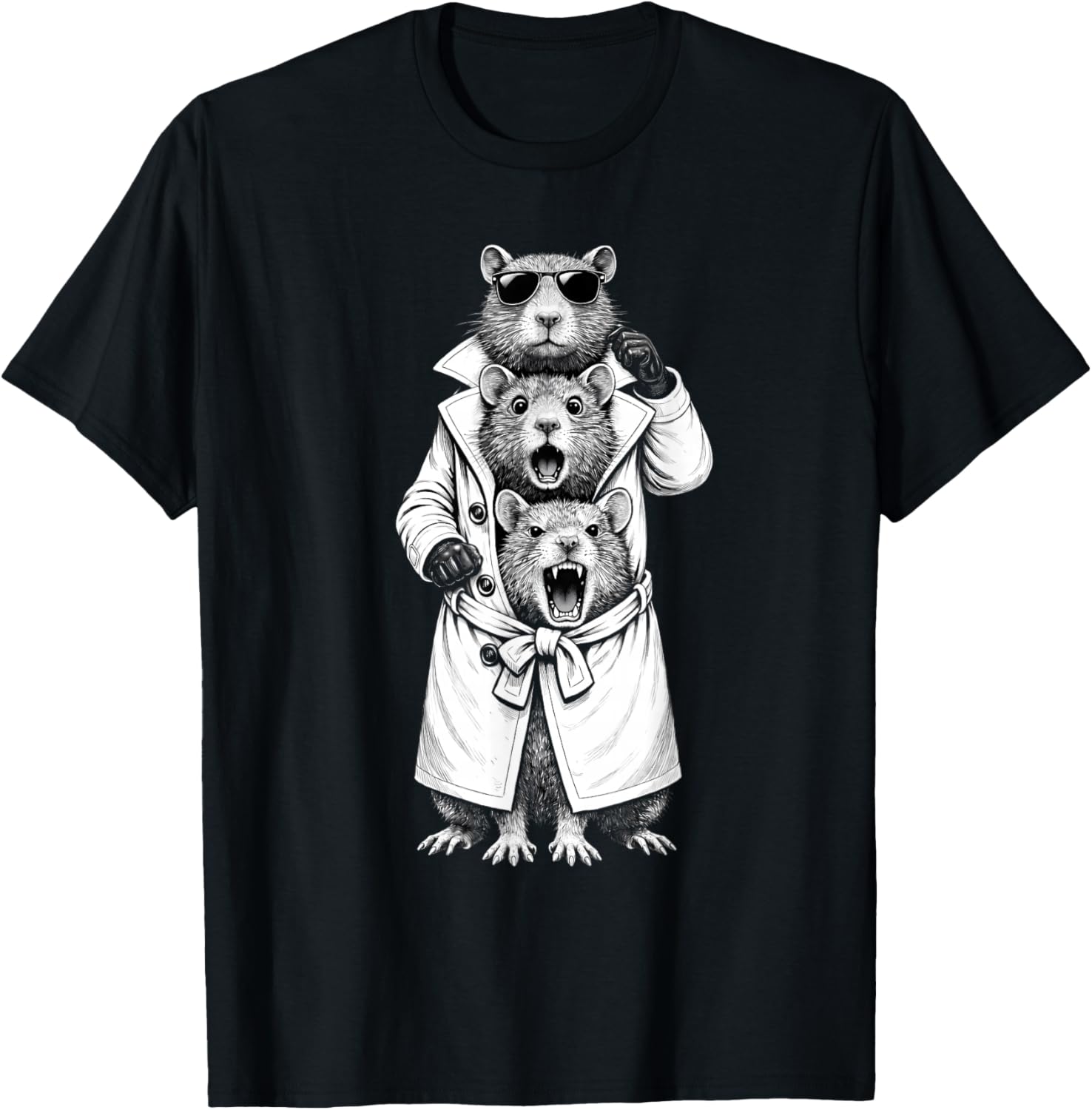 Funny Rats in Trench Coat Chaotic Feral Relatable Meme Cute T-Shirt - T-Shirt | Black
