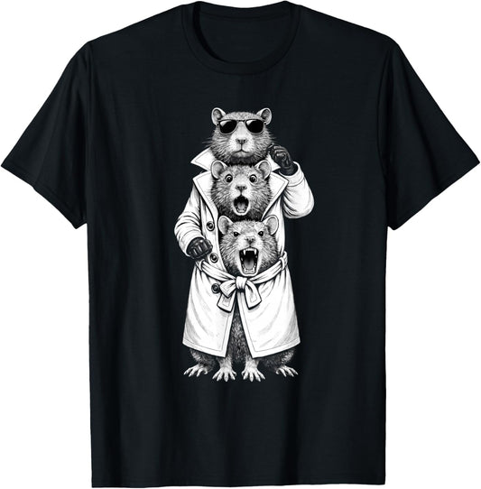 Funny Rats in Trench Coat Chaotic Feral Relatable Meme Cute T-Shirt - T-Shirt | Black