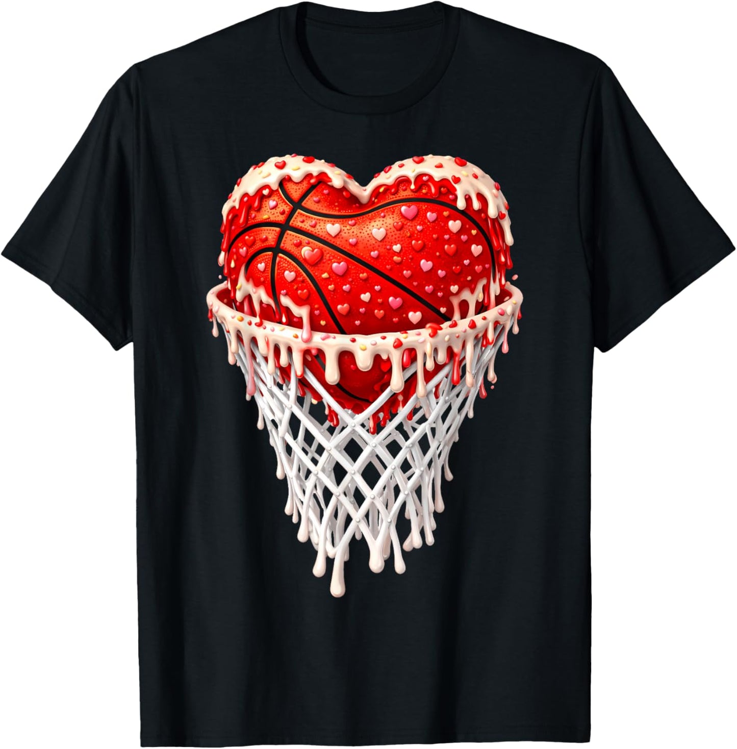 Ice Cream Valentines Day Heart Basketball Drip Boy Girl Kids T-Shirt - T-Shirt | Black