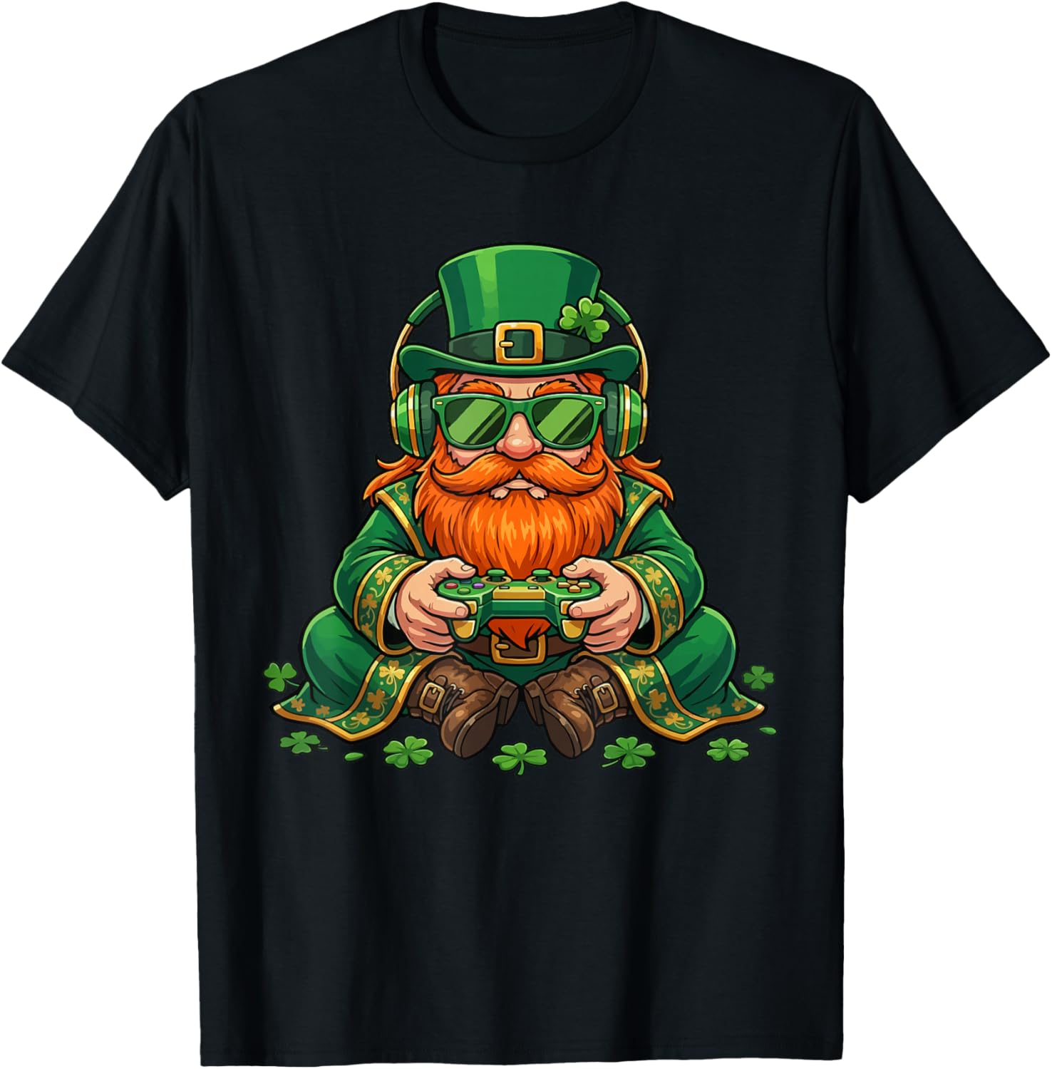 Video Game Leprechaun St Patricks Day Gamer Kids Boys Gaming T-Shirt - T-Shirt | Black