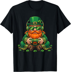 Video Game Leprechaun St Patricks Day Gamer Kids Boys Gaming T-Shirt - T-Shirt | Black