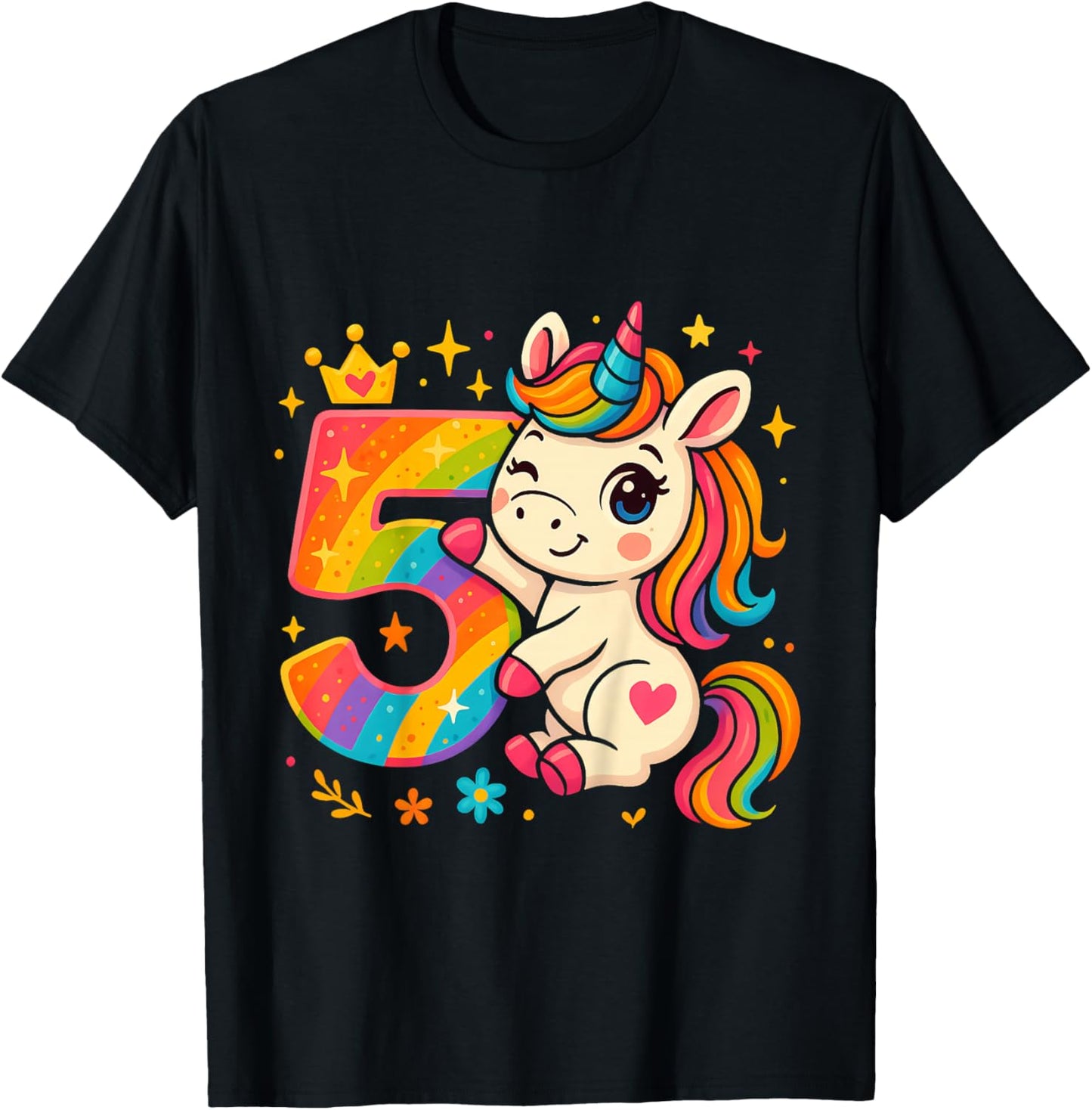 5th Birthday Unicorn Rainbow Number 5 Princess T-Shirt - T-Shirt | Black
