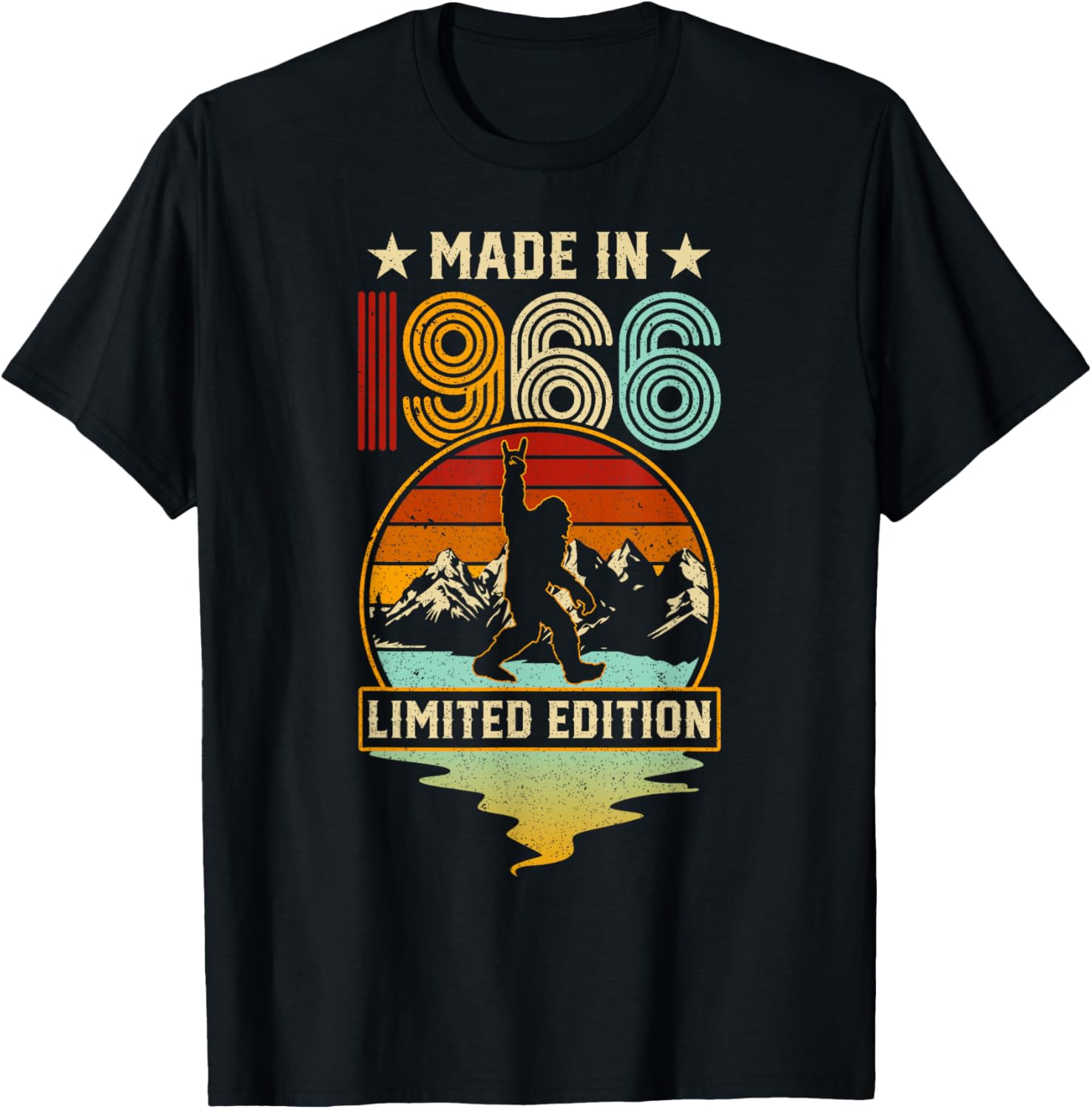 Retro 1966 60th Birthday Funny Bigfoot Adventure 60-Year-Old T-Shirt - T-Shirt | Black