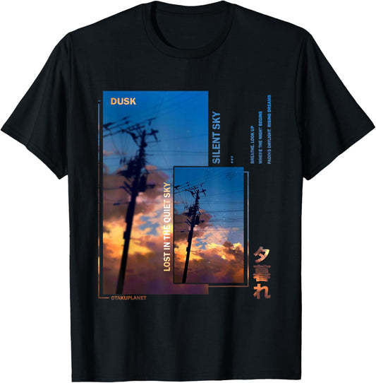 Silent Sky in Japanese 80's 90's Retro Vaporwave Harajuku T-Shirt - T-Shirt | Black