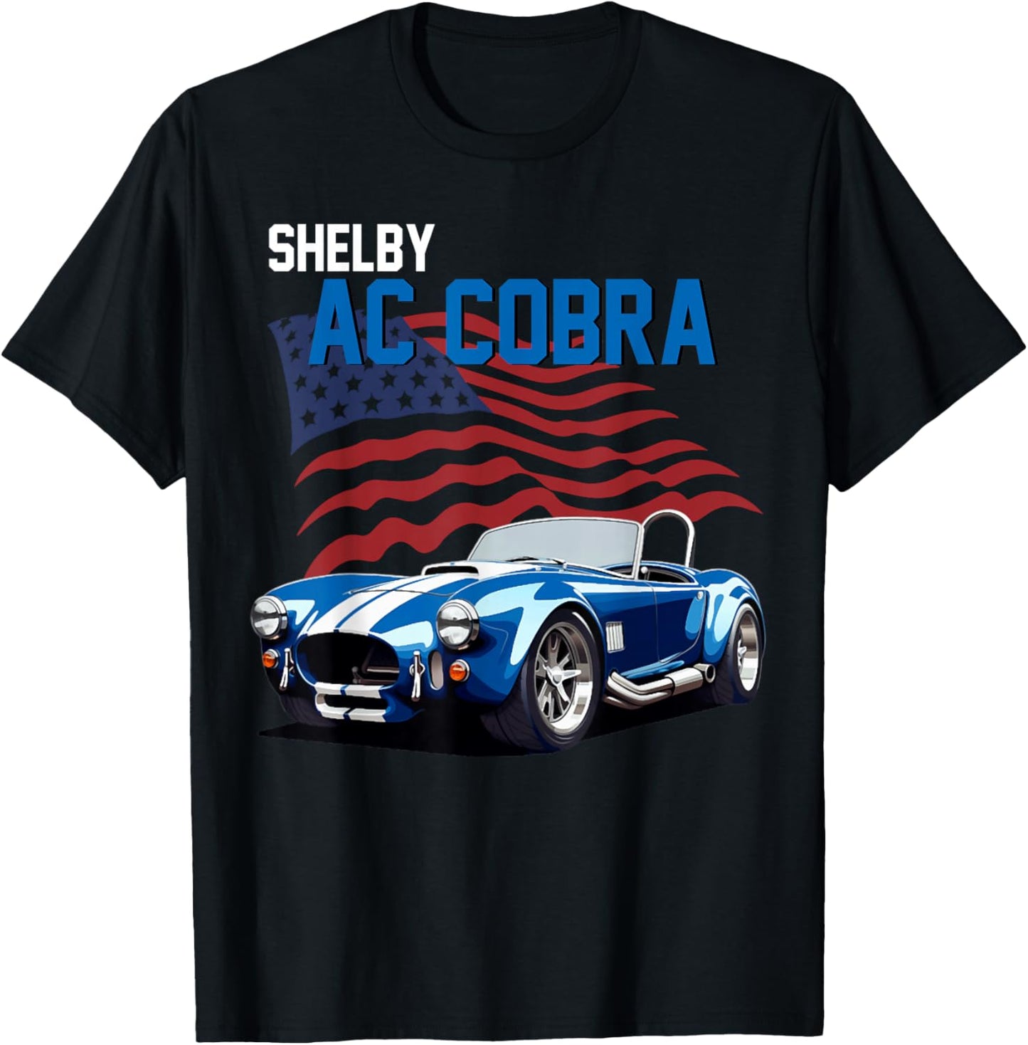 66 68 90s 60s AC Cobra Classic Vintage Old Car USA Flag T-Shirt - T-Shirt | Black