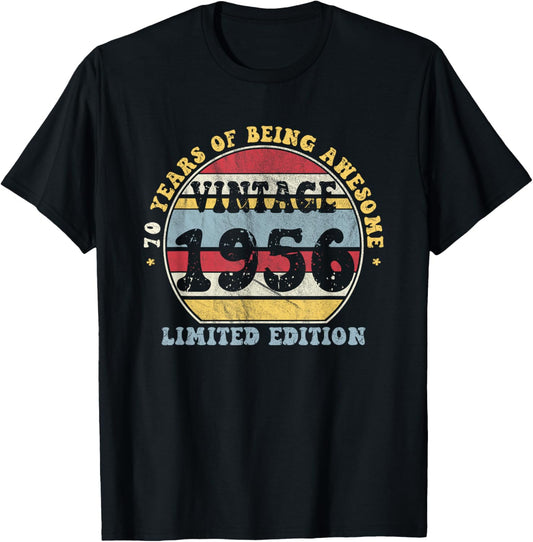Vintage 1956 Limited Edition 70th Birthday Gifts 70 Year Old T-Shirt - T-Shirt | Black