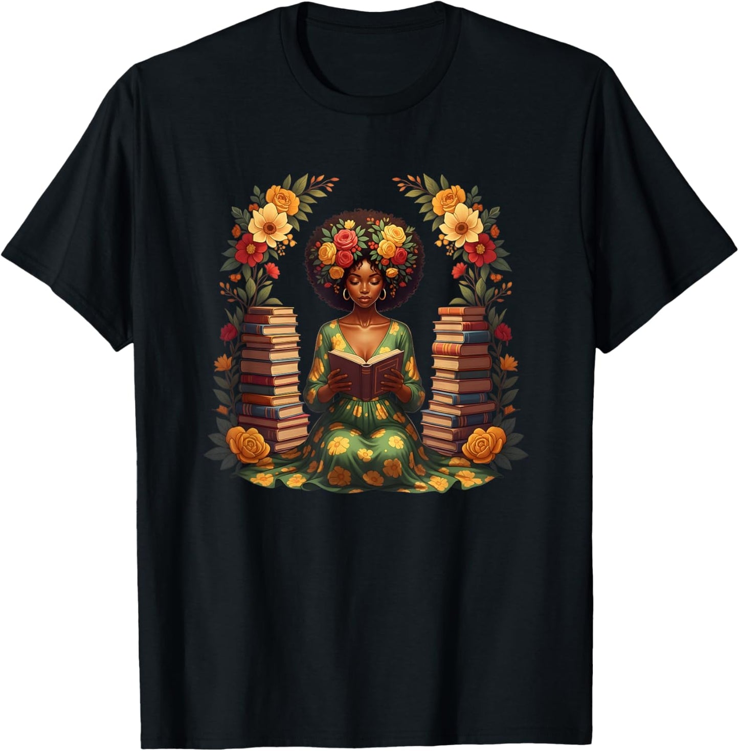 Educated Melanin Queen Afro Women Reading Book Black History T-Shirt - T-Shirt | Black