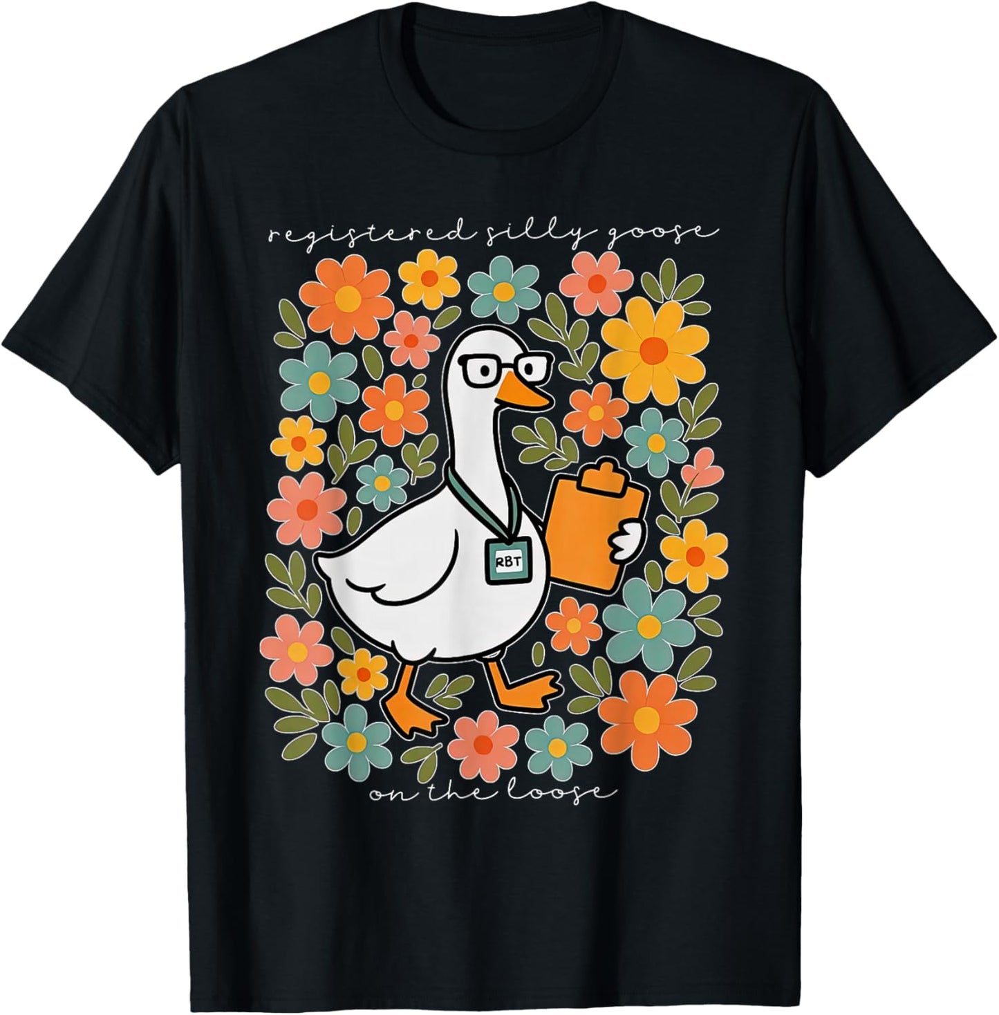Floral Registered Silly Goose Behavior Technician ABA RBT T-Shirt - T-Shirt | Black